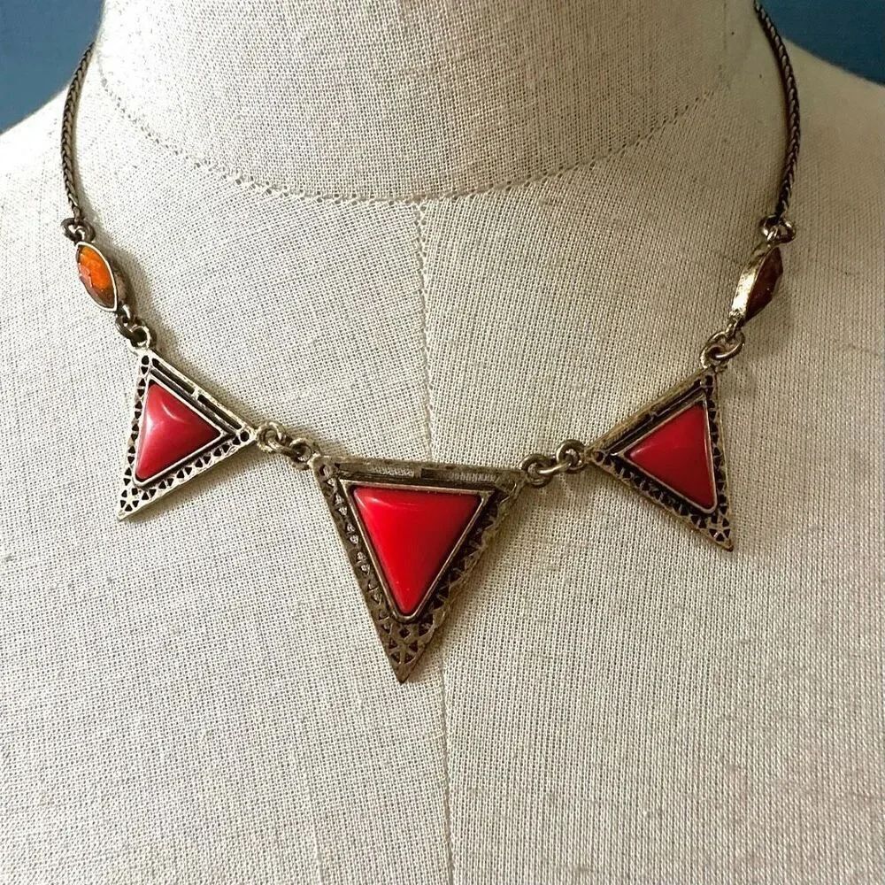 Lucky Brand Red/Gold triangle  Collar Necklace